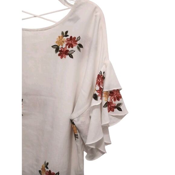 VNTG Forever 21 FLORAL EMBROIDERED Top Size M White Bohemian Festival Cropped 9 - Picture 7 of 15